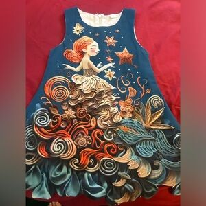 Whimsical Blue and Orange Magical Dress 3 yrs